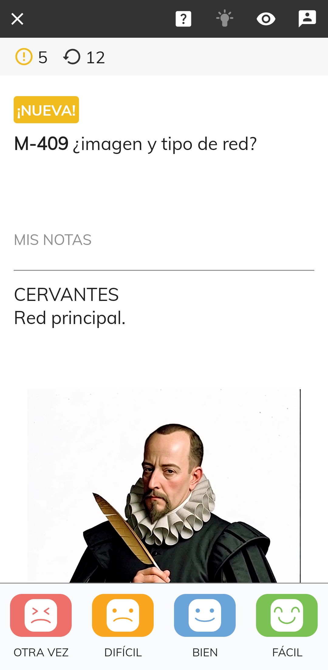 Tarjeta del memorizador con notas e imagen